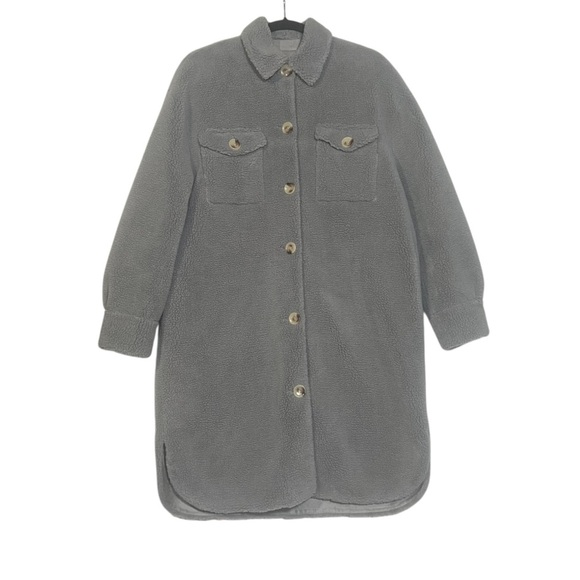 Rebecca Minkoff Long Sherpa Teddy Coat Gray Size Small Suede Lined NWT Shacket - Picture 1 of 12